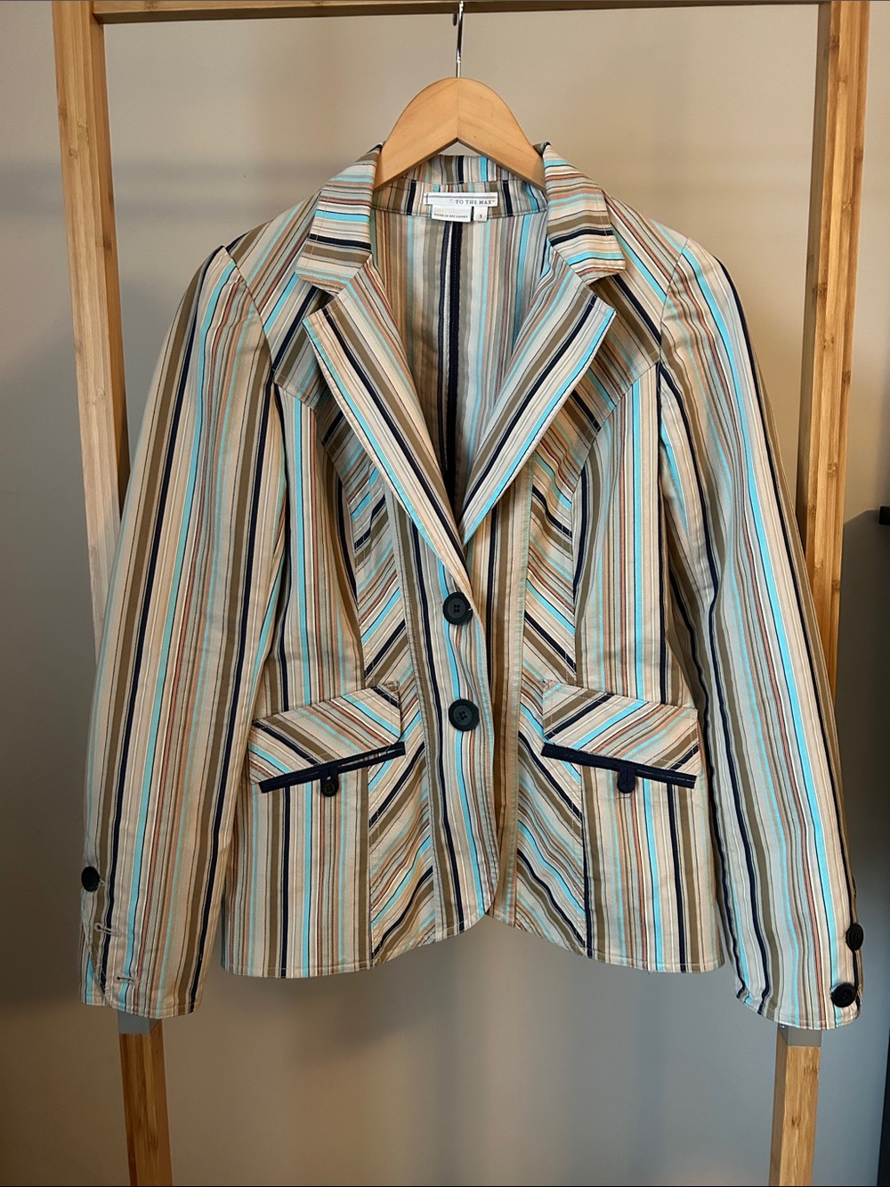 To the Max Multicolor Striped Blazer with Blue Trim